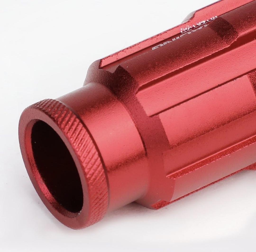 20PCS M12 X 1.5 OPEN END STYLE WHEEL LUG NUTS W/DEEP DRIVE EXTENSION ADAPTER, 24MM OD/50MM H, RED