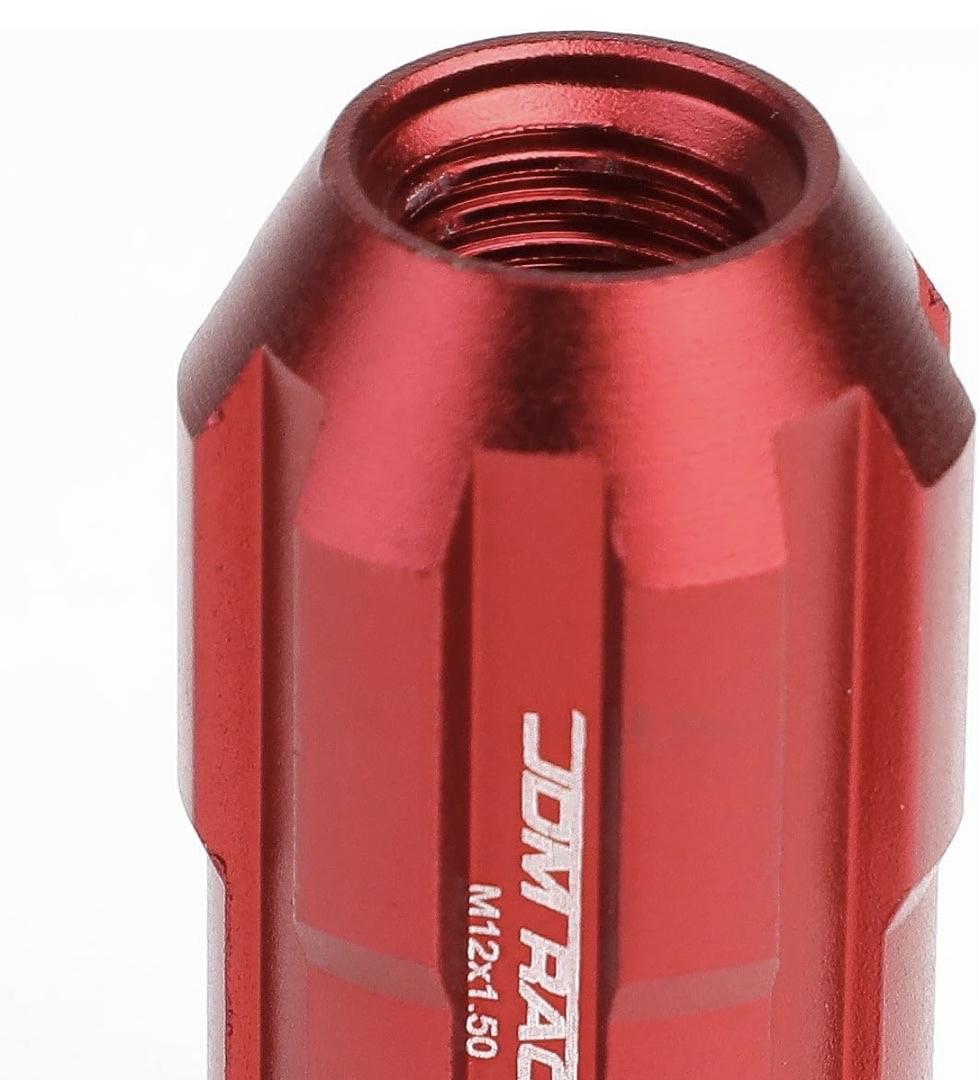 20PCS M12 X 1.5 OPEN END STYLE WHEEL LUG NUTS W/DEEP DRIVE EXTENSION ADAPTER, 24MM OD/50MM H, RED