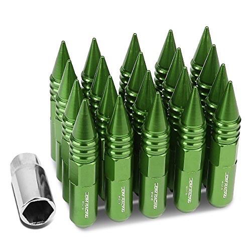 20PCS OPEN/CLOSED END STYLE M12 X 1.5 20MM OD/107MM HEIGHT WHEEL LUG NUTS W/DEEP DRIVE EXTENSION, GREEN