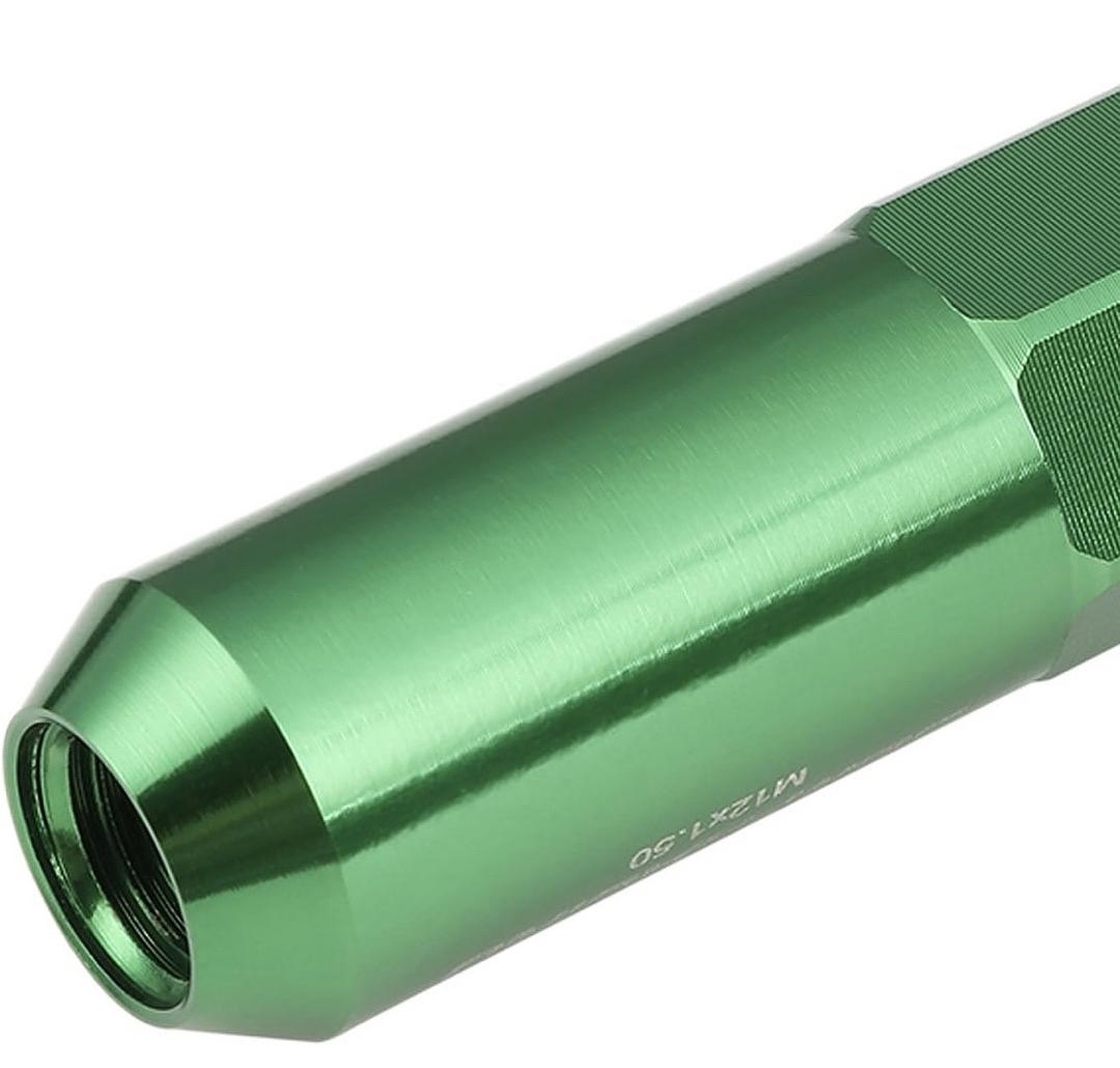 20PCS OPEN/CLOSED END STYLE M12 X 1.5 20MM OD/107MM HEIGHT WHEEL LUG NUTS W/DEEP DRIVE EXTENSION, GREEN