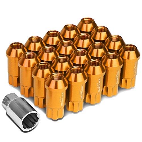 ORANGE OPEN END STYLE M12 X 1.5 WHEEL LUG NUTS W/LOCK KEY, 25MM OD/ 50MM HEIGHT, 20 PACK
