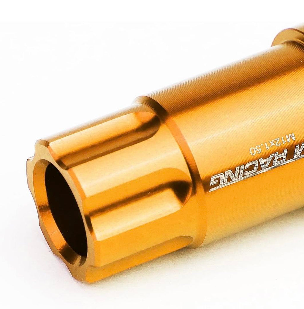 ORANGE OPEN END STYLE M12 X 1.5 WHEEL LUG NUTS W/LOCK KEY, 25MM OD/ 50MM HEIGHT, 20 PACK