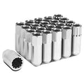 16PCS M12 X 1.5 OPEN END 20MM OD/ 60MM HEIGHT ALUMINUM ALLOY LUG NUTS + 4PCS LOCK NUT + 1PC KEY, SILVER