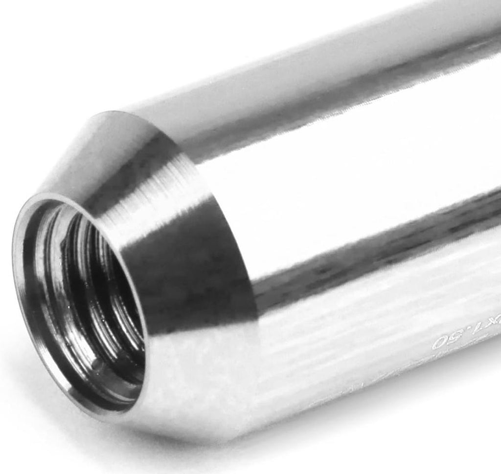 16PCS M12 X 1.5 OPEN END 20MM OD/ 60MM HEIGHT ALUMINUM ALLOY LUG NUTS + 4PCS LOCK NUT + 1PC KEY, SILVER