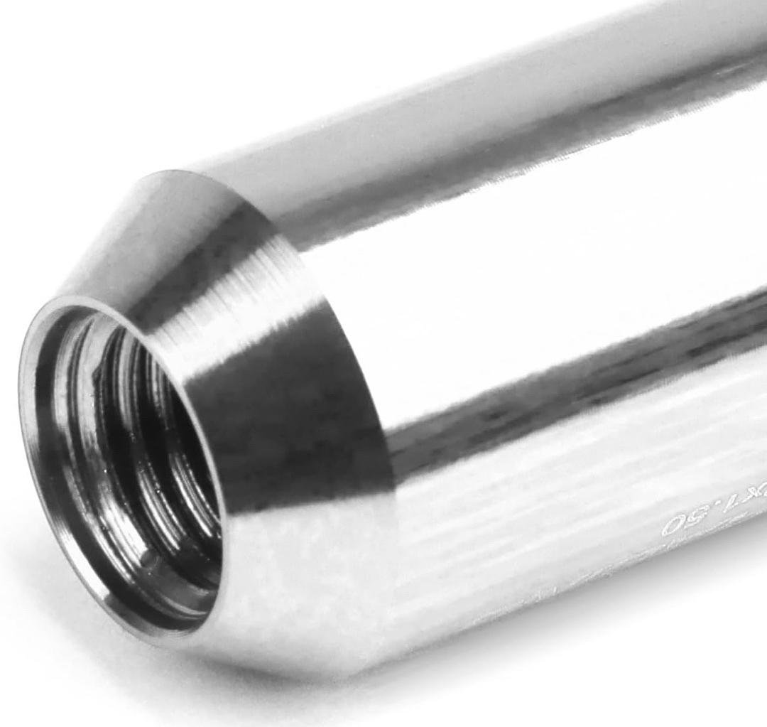 16PCS M12 X 1.5 OPEN END 20MM OD/ 60MM HEIGHT ALUMINUM ALLOY LUG NUTS + 4PCS LOCK NUT + 1PC KEY, SILVER