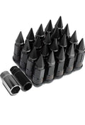 16PCS M12 X 1.5 25MM OD/75MM HEIGHT OPEN END STYLE WHEEL LUG NUTS + LOCK NUT + KEY + EXTENSION ADAPTER, BLACK