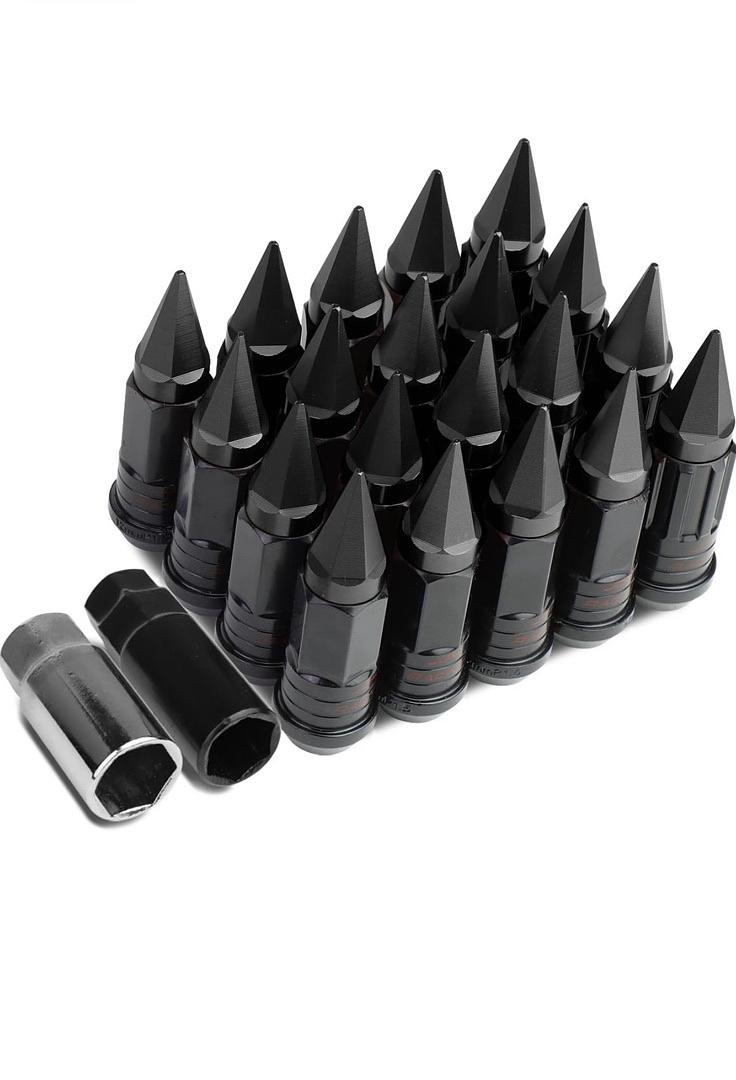 16PCS M12 X 1.5 25MM OD/75MM HEIGHT OPEN END STYLE WHEEL LUG NUTS + LOCK NUT + KEY + EXTENSION ADAPTER, BLACK