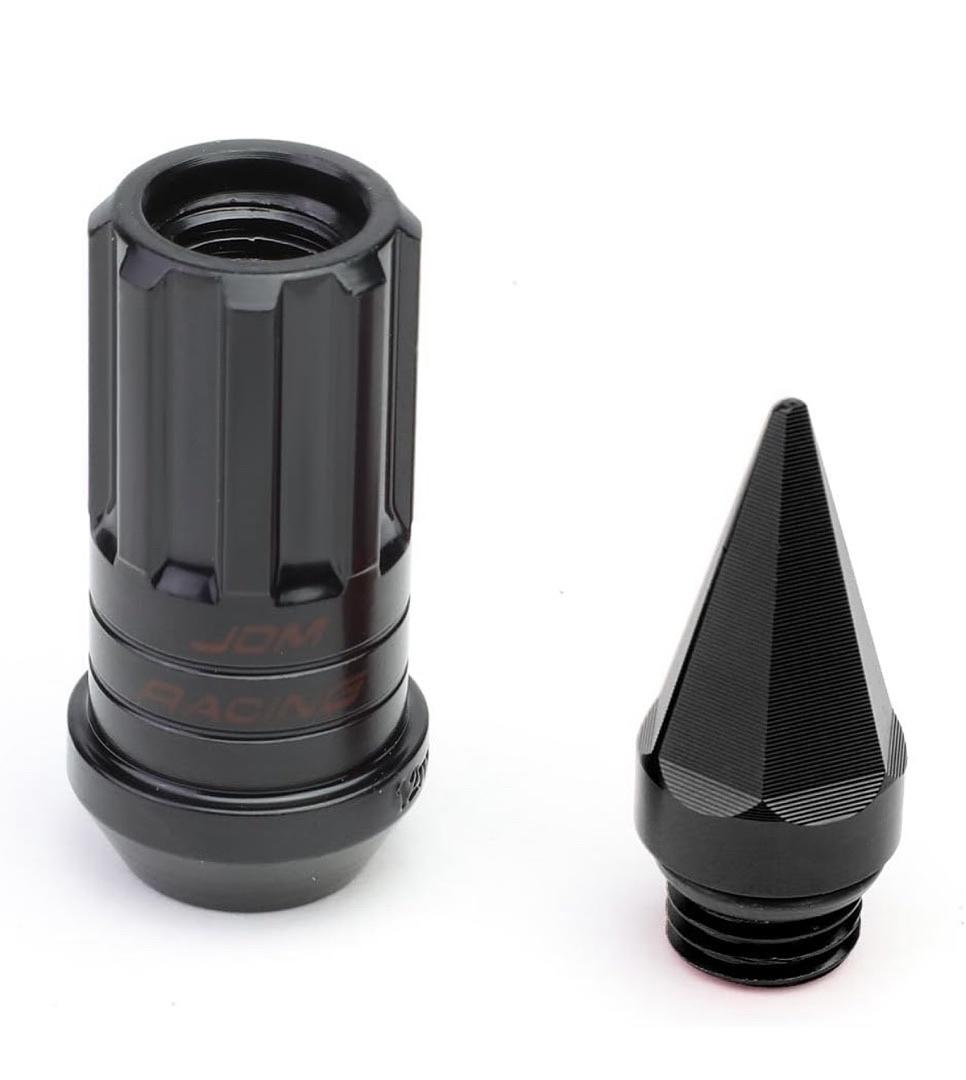 16PCS M12 X 1.5 25MM OD/75MM HEIGHT OPEN END STYLE WHEEL LUG NUTS + LOCK NUT + KEY + EXTENSION ADAPTER, BLACK