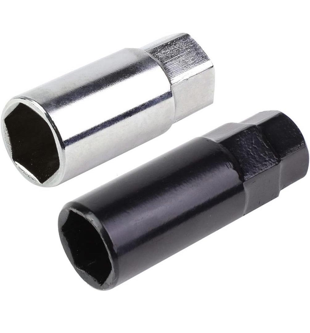 16PCS M12 X 1.5 25MM OD/75MM HEIGHT OPEN END STYLE WHEEL LUG NUTS + LOCK NUT + KEY + EXTENSION ADAPTER, BLACK
