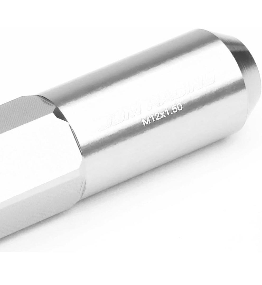 20PCS M12 X 1.5 OPEN/CLOSED END WHEEL LUG NUTS +1 X DEEP DRIVE EXTENSION, 20MM OD/123MM H, SILVER