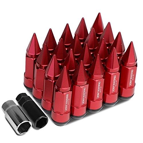 20PCS M12 X 1.5 OPEN/CLOSED END ALUMINUM ALLOY WHEEL LUG NUTS W/DEEP DRIVE EXTENSION, 23MM OD/83MM H, RED