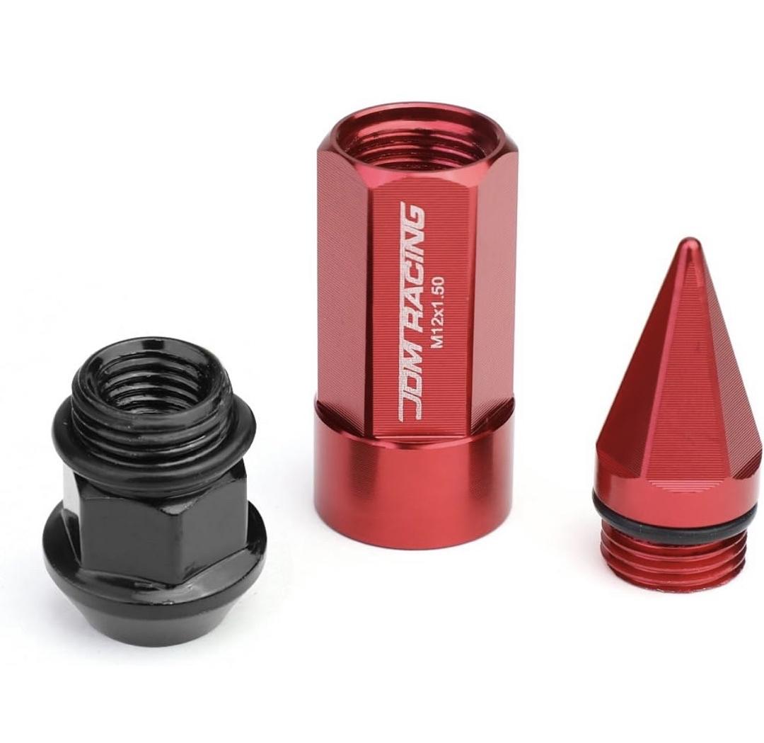20PCS M12 X 1.5 OPEN/CLOSED END ALUMINUM ALLOY WHEEL LUG NUTS W/DEEP DRIVE EXTENSION, 23MM OD/83MM H, RED