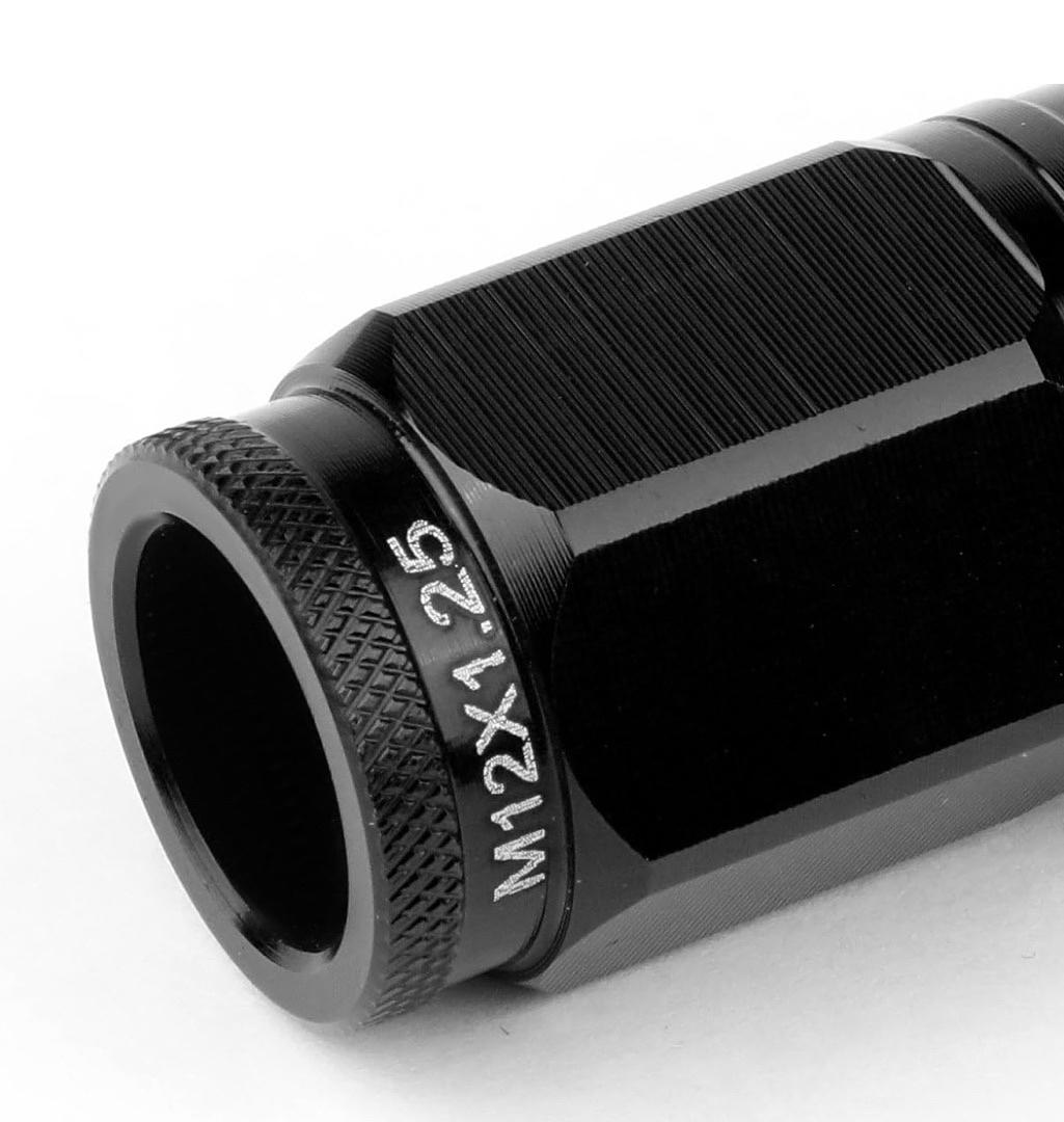 16PCS M12 X 1.25 21MM OD/50MM HEIGHT ALUMINUM OPEN END LUG NUTS W/ 4 X LOCK NUT, 1 X LOCK NUT KEY (BLACK)