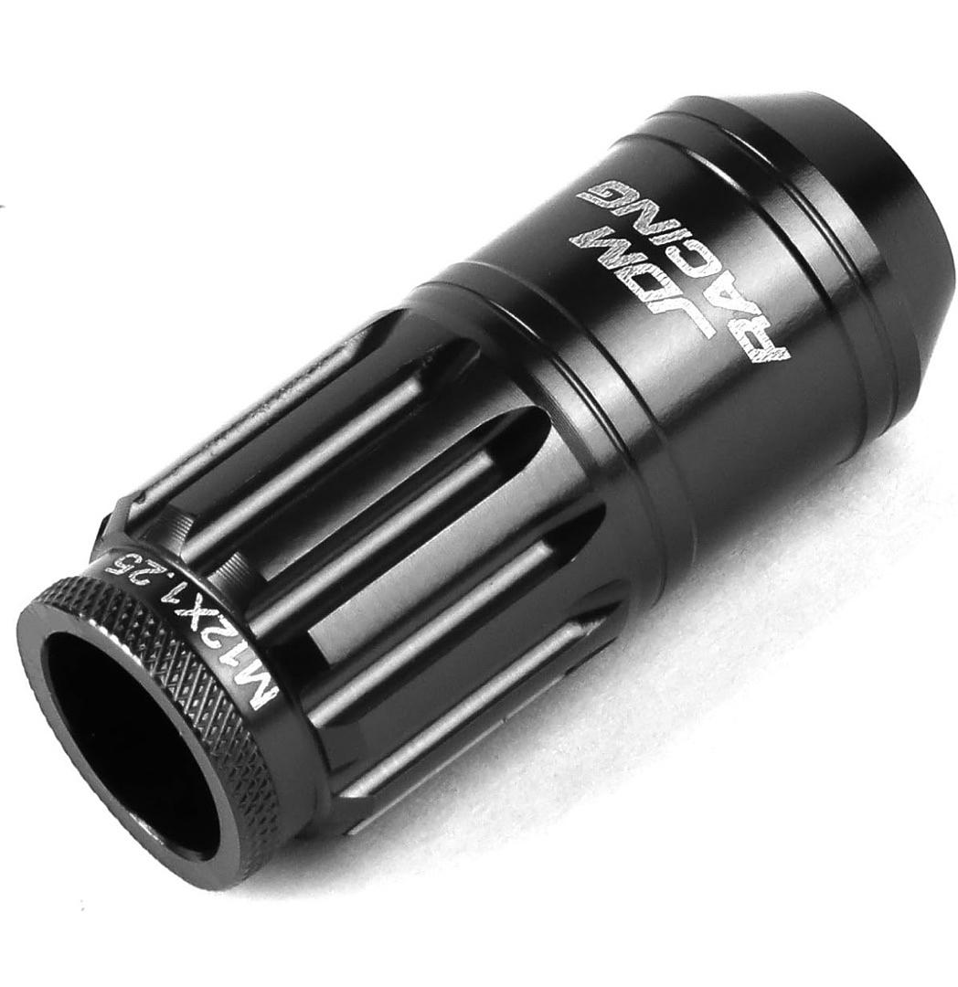 16PCS M12 X 1.25 21MM OD/50MM HEIGHT ALUMINUM OPEN END LUG NUTS W/ 4 X LOCK NUT, 1 X LOCK NUT KEY (BLACK)