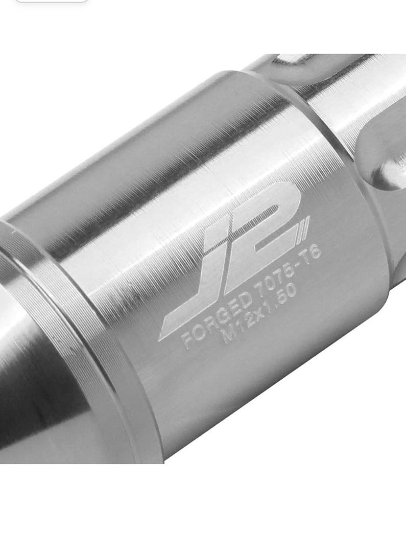 J2 ENGINEERING 7075 -T6 FORGED ALUMINUM M12X1.5 20PCS 50MM HEIGHT OPEN -END LUG NUT SET W / KEY (SILVER)