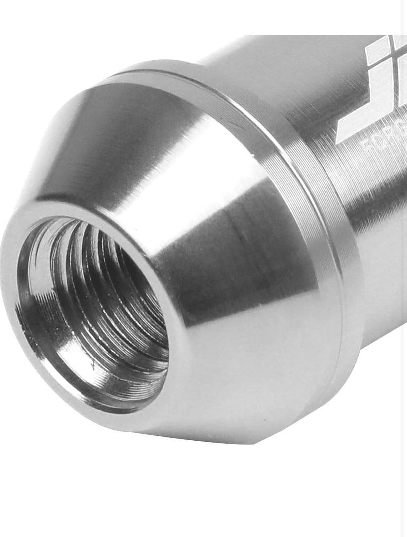 J2 ENGINEERING 7075 -T6 FORGED ALUMINUM M12X1.5 20PCS 50MM HEIGHT OPEN -END LUG NUT SET W / KEY (SILVER)