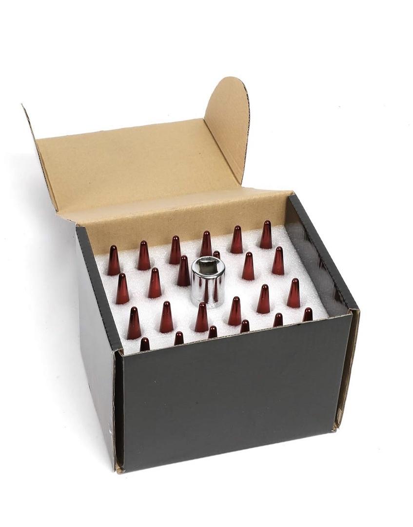24PCS M14 X 1.5 23MM OD/112MM HEIGHT CLOSE END LUG NUTS + ADAPTER, RED