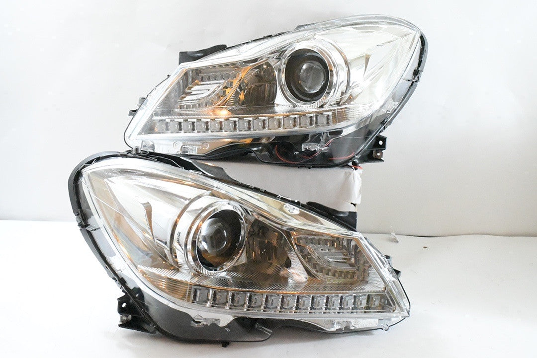 12-15 MERCEDES C180 C250 C300 C350 C63 CHROME HOUSING AND CLEAR DRL LED PROJECTOR HEADLIGHTS