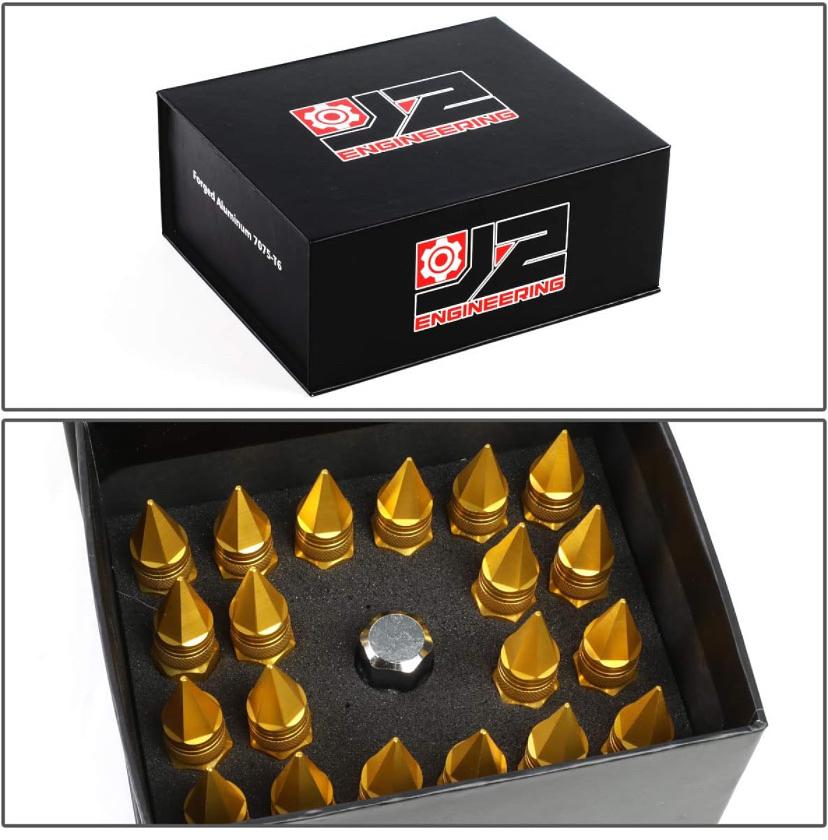 7075 ALUMINUM GOLD M12X1.5 20PCS L: 80MM SPIKY CAP LUG NUT W/ADAPTER