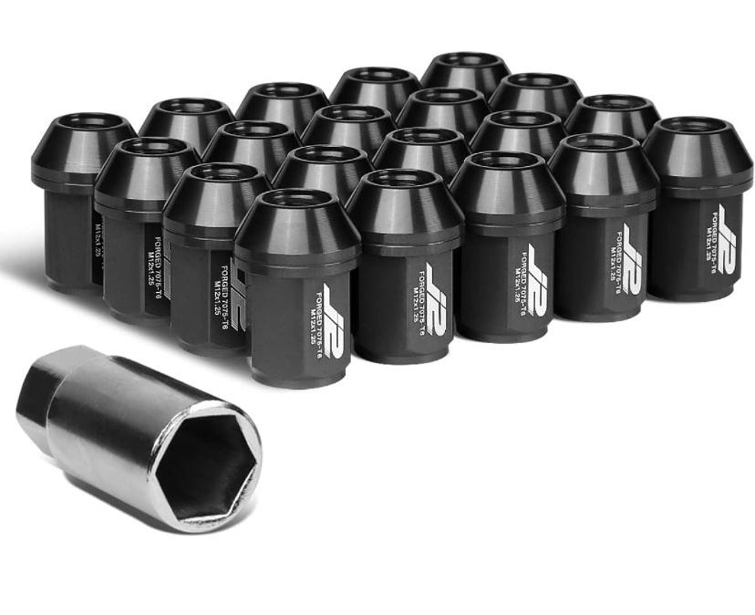 20PCS M12 X 1.25 7075-T6 ALUMINUM 35MM CLOSE-END LUG NUT W/SOCKET ADAPTER (BLACK)
