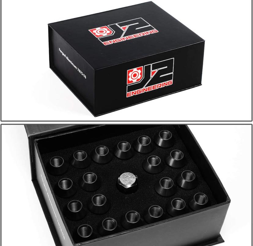 20PCS M12 X 1.25 7075-T6 ALUMINUM 35MM CLOSE-END LUG NUT W/SOCKET ADAPTER (BLACK)