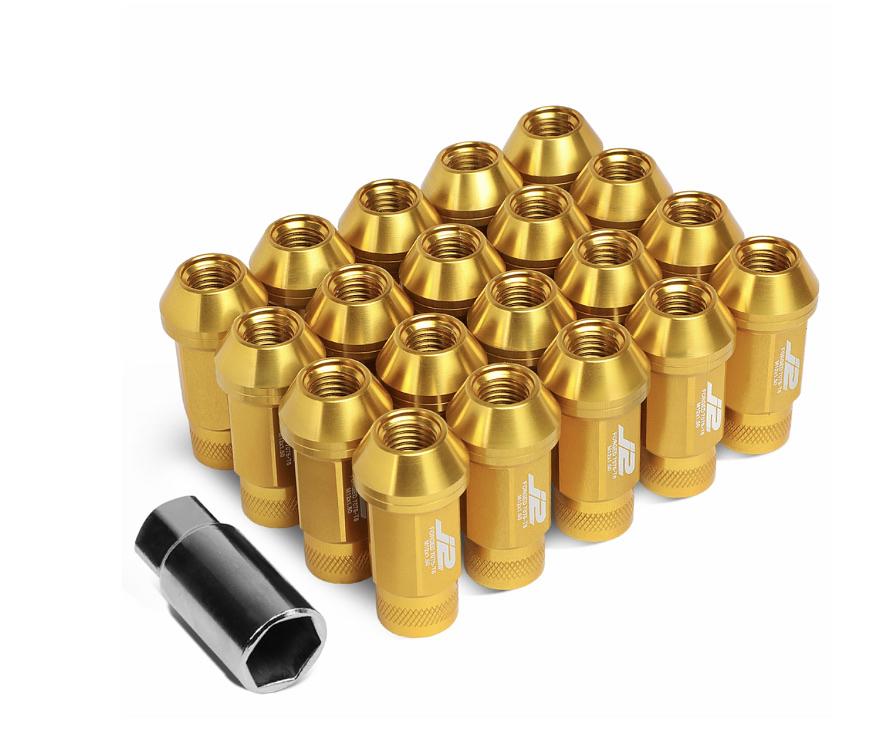 1.5J2 7075 ALUMINUM M12X1.5 25MM OD/5CM 20X KNURLED TOP LUG NUTS+1X ADAPTER GOLD