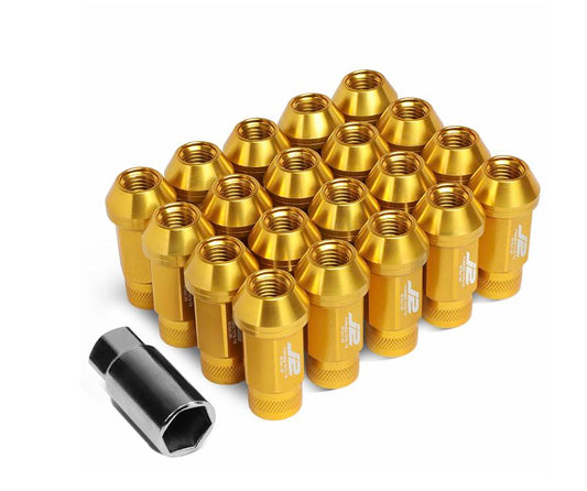 1.5J2 7075 ALUMINUM M12X1.5 25MM OD/5CM 20X KNURLED TOP LUG NUTS+1X ADAPTER GOLD