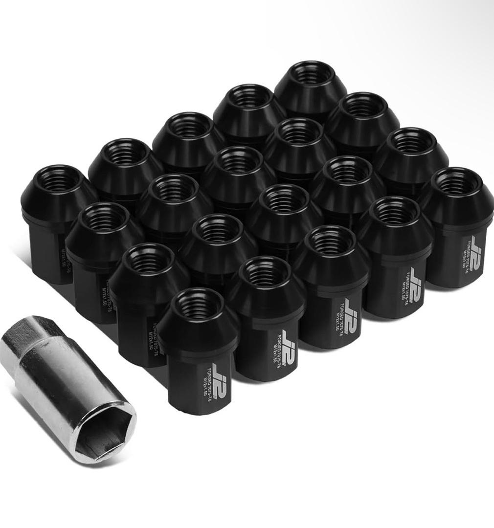 7075 ALUMINUM BLACK M12 X 1.5 20PCS L: 35MM CLOSE END LUG NUT W/SOCKET ADAPTE