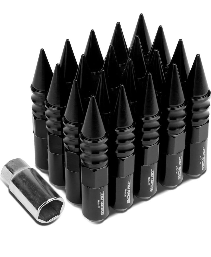 20PCS M12 X 1.5 OPEN/CLOSED END WHEEL LUG NUTS +1 X DEEP DRIVE EXTENSION, 20MM OD/123MM H, BLACK