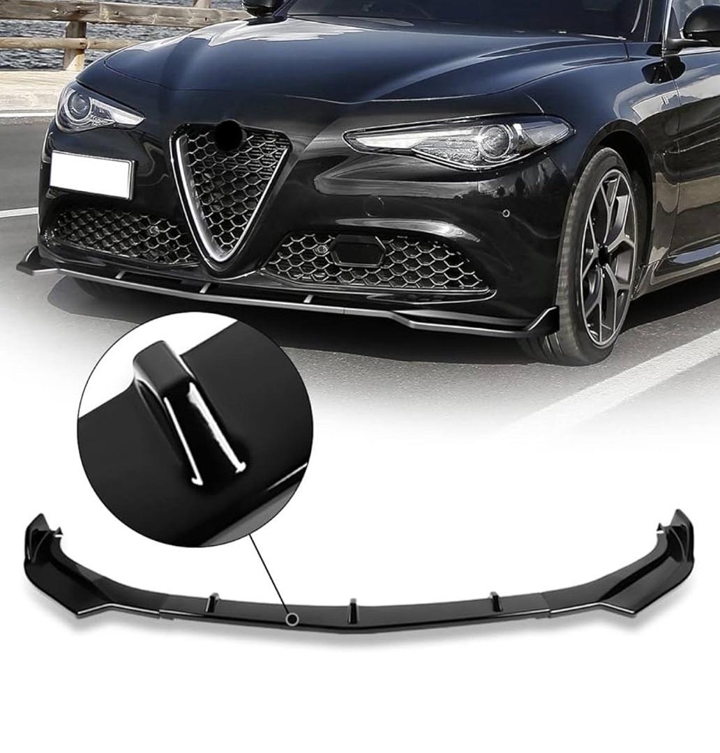 17-21 ALFA ROMEO GIULIA GLOSSY BLACK FRONT BUMPER LIP COMPLETE