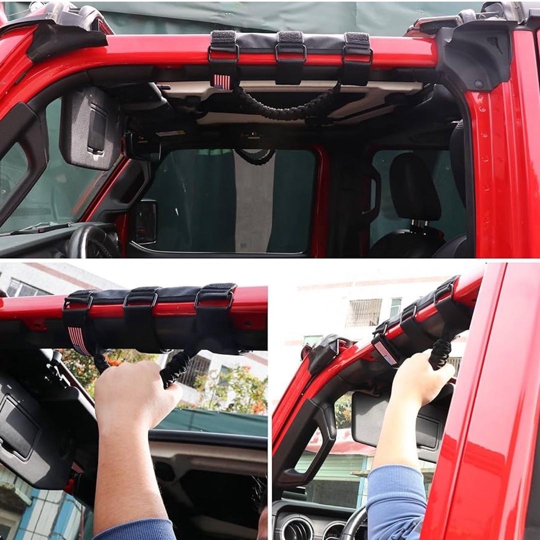 SUKEMICHI ROLL BAR PARACORD , HANDLES GRAB ROLL BAR HANDLES FOR JEEP WRANGLER ACCESSORIES TJ JK CJ JL YJ 2DR / 4DR 1985-2024 JEEP GLADIATOR JT UTV ATV BLACK 2 PACK