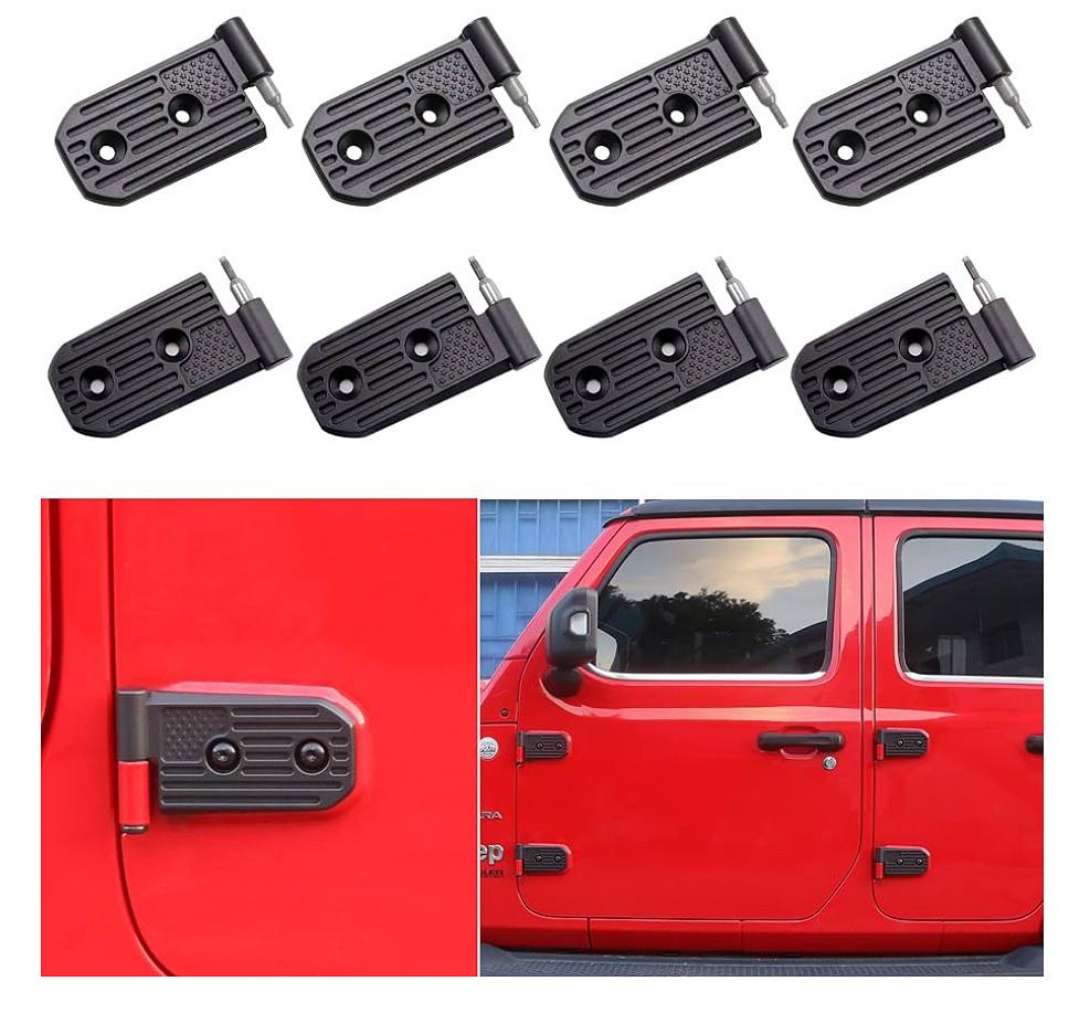 DOOR HINGE KIT 18-24 JEEP WRANGLER JL JLU & GLADIATOR JT UNLIMITED RUBICON SAHARA SPORTS ACCESSORIES ALUMINUM ALLOY , BLACK 8PC