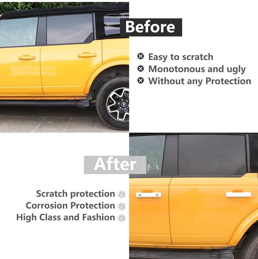 FORD BRONCO DOOR HANDLE COVERS TRIM WITH REAR DOOR TAILGATE 21-24 4DR WHITE WITH SMART HOLE