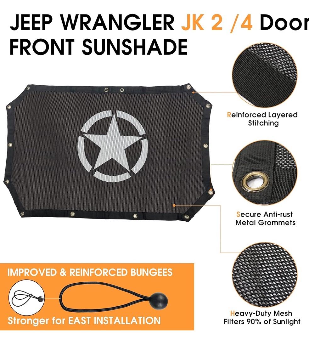 8XST - FULL MESH SUNSHADE TOP COVER , PROVIDES UV SUN PROTECTION FOR JEEP WRANGLER JK & JKU 07-17 2DR - STAR