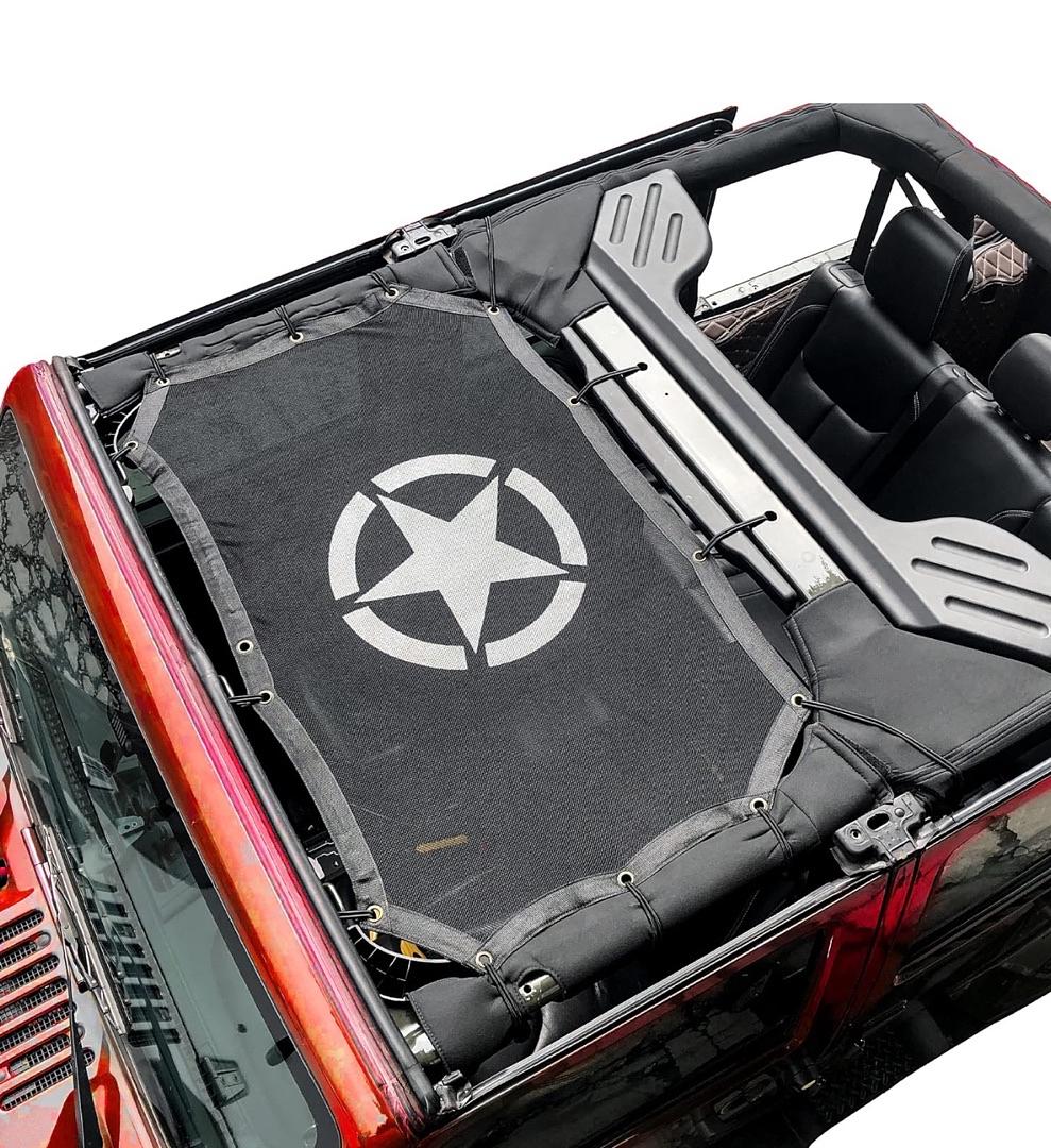 8XST - FULL MESH SUNSHADE TOP COVER , PROVIDES UV SUN PROTECTION FOR JEEP WRANGLER JK & JKU 07-17 2DR - STAR