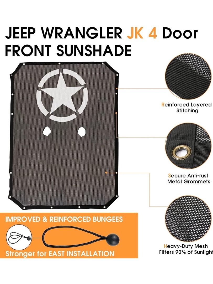 2BQ3- FULL MESH SUNSHADE TOP COVER , POLYESTER PROVIDES UV PROTECTION FOR JEEP WRANGLER 07-17 4DR STAR