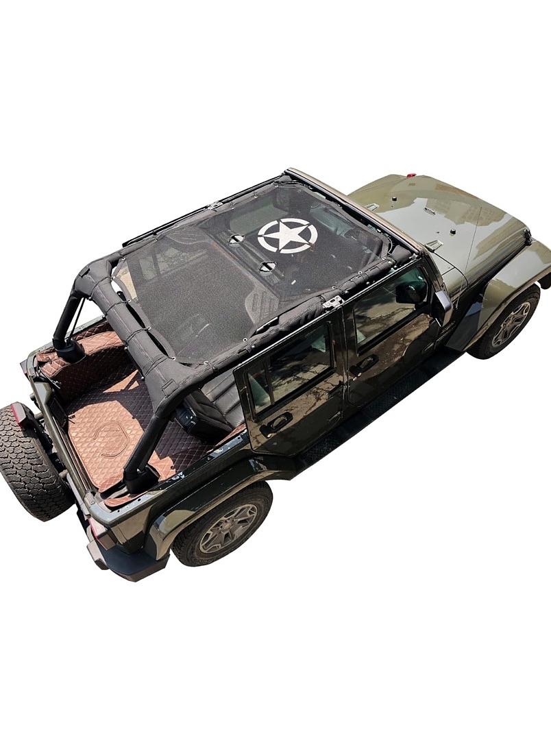 2BQ3- FULL MESH SUNSHADE TOP COVER , POLYESTER PROVIDES UV PROTECTION FOR JEEP WRANGLER 07-17 4DR STAR