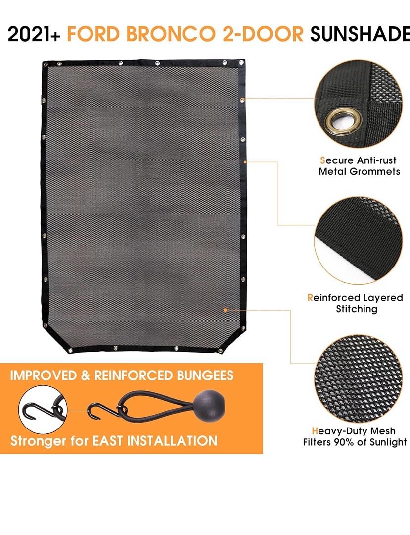 FEUF - SUNSHADE FOR FORD BRONCO ACCESSORIES 21-24 2DR ONLY FRONT MESH SHADE TOP COVER