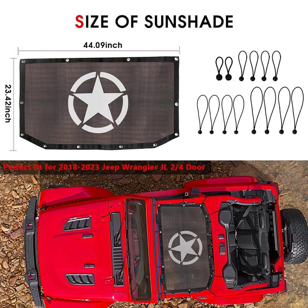 07FL- SUNSHADE TOP COVER FOR JEEP WRANGLER 18-23 JL JLU 2DR AND 4DR FRONT ONLY TOP MESH SUNSHADE NET UV PROTECTION