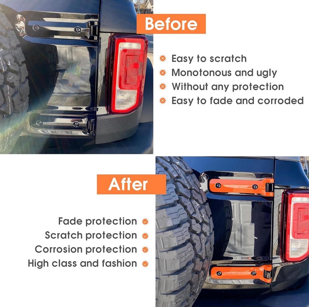 VA1V - REAR DOOR TAILGATE HINGE COVER TRIM EXTERIOR ACCESSORIES DECORATION FOR 21-24 FORD BRONCO 2DR / 4DR SPARE TIRE BRACKET COVER 2 PIECE ORANGE