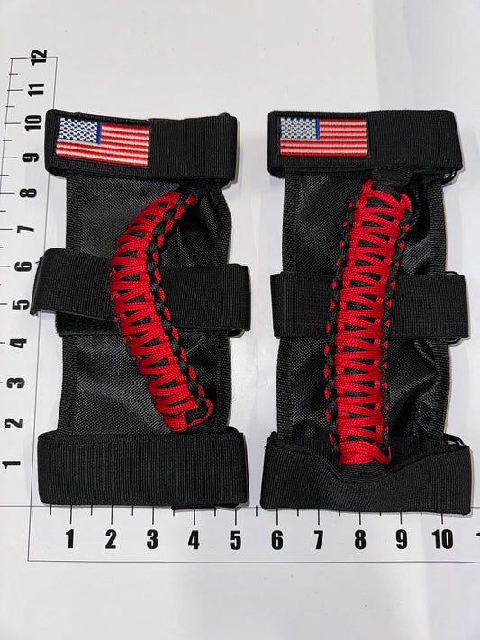 BESTAOO 2 X ROLL BAR GRAB HANDLES PARACORD GRIP HANDLE FOR JEEP WRANGLER YJ TJ JK JL & GLADIATOR JT 1955-2024 UTV ATV, FIT FOR 2 TO 4-INCH ROLL BARS, UPGRADE METAL BUCKLE RED
