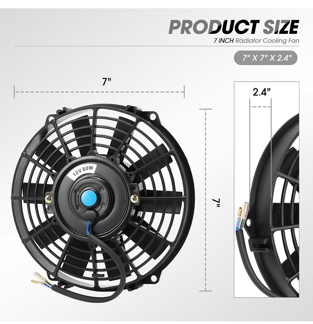 7 Inch High Performance Electric Cooling Slim Radiator Fan with Mount Kit, Black