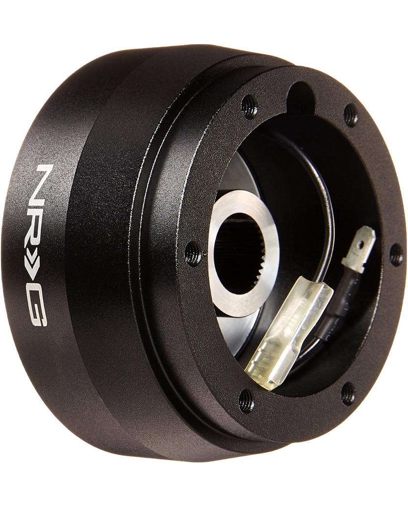 RACING STYLE STEERING WHEEL QUICK RELEASE SHORT HUB ADAPTER, 6 X 70MM BOLT PATTERN, BLACK BODY