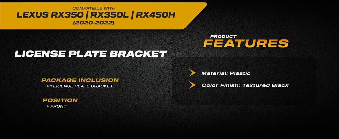 FRONT LICENSE PLATE MOUNTING BRACKET BR 20-22 LEXUS RX350 RX350L RX450H