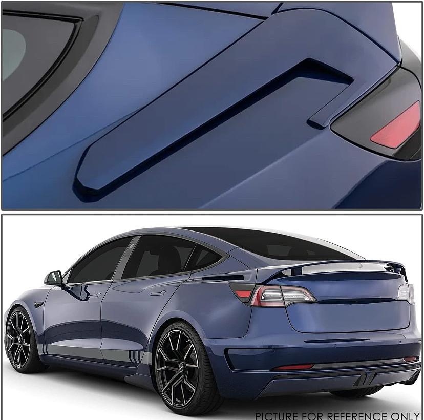 17-22 TESLA MODEL 3, PAINTABLE REAR TRUNK SPOILER 3-PIECE MATTE BLACK SPOILER