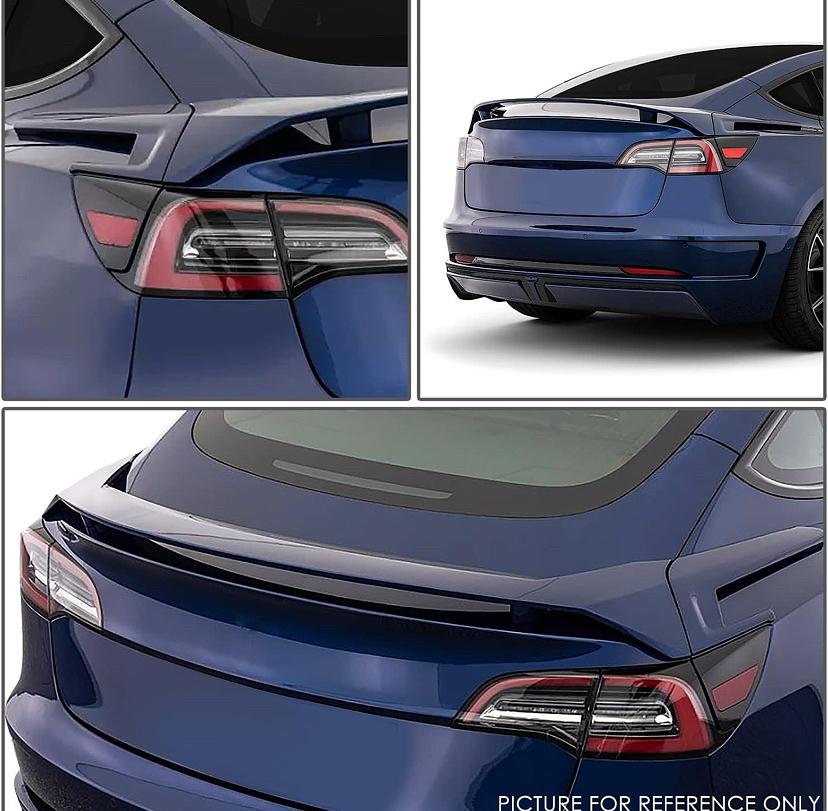 17-22 TESLA MODEL 3, PAINTABLE REAR TRUNK SPOILER 3-PIECE MATTE BLACK SPOILER