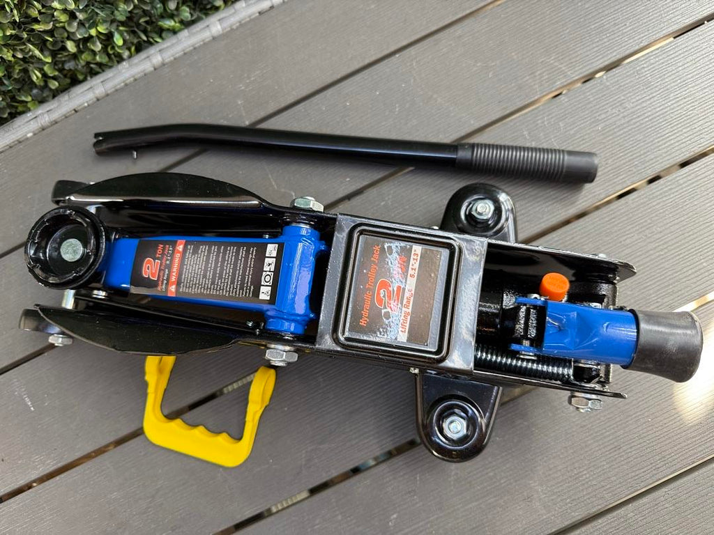 Low Profile Hydraulic Trolley Service/Floor Jack, 2 Ton (4000 lbs) Capacity, Lifting Range 5.1"-13", Blue