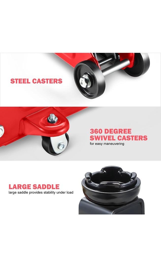 1.5 Ton Low Profile Hydraulic Trolley Service/Floor Jack, (3000 lbs) Capacity, Lifting Range 5.3"-12",Red