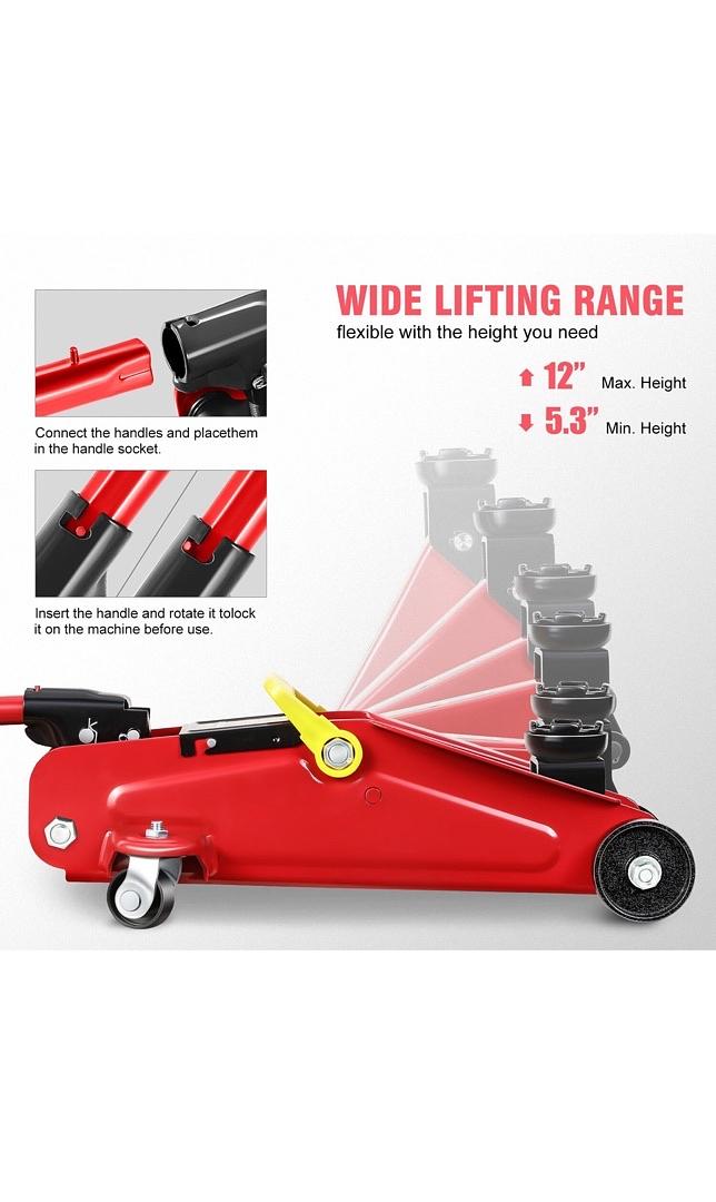 1.5 Ton Low Profile Hydraulic Trolley Service/Floor Jack, (3000 lbs) Capacity, Lifting Range 5.3"-12",Red
