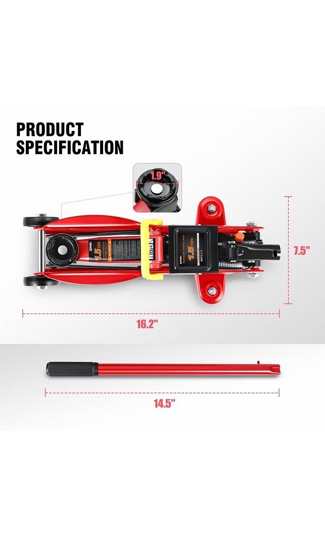 1.5 Ton Low Profile Hydraulic Trolley Service/Floor Jack, (3000 lbs) Capacity, Lifting Range 5.3"-12",Red